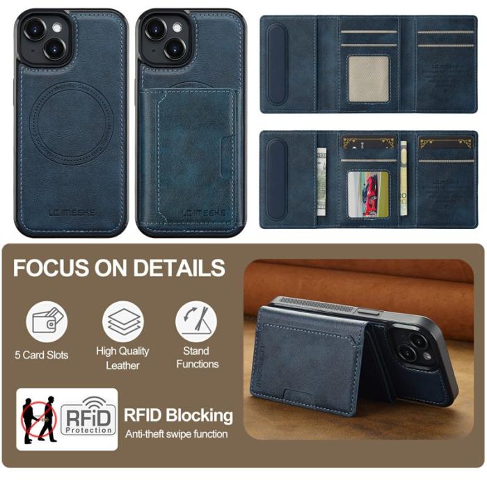LC.imeeke - LC.IMEEKE L5 iPhone 15 Fodral KonstLäder - Blå