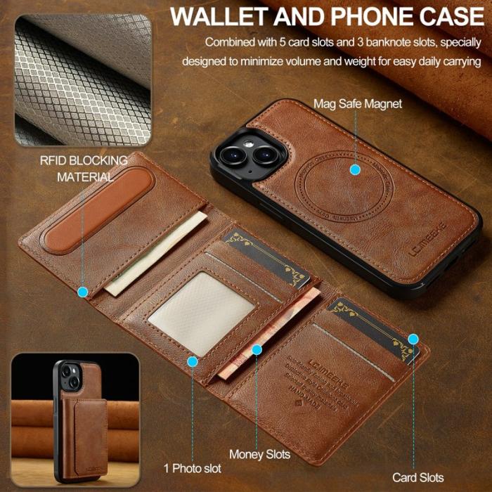 LC.imeeke - LC.IMEEKE L5 iPhone 15 Fodral KonstLäder - Brun