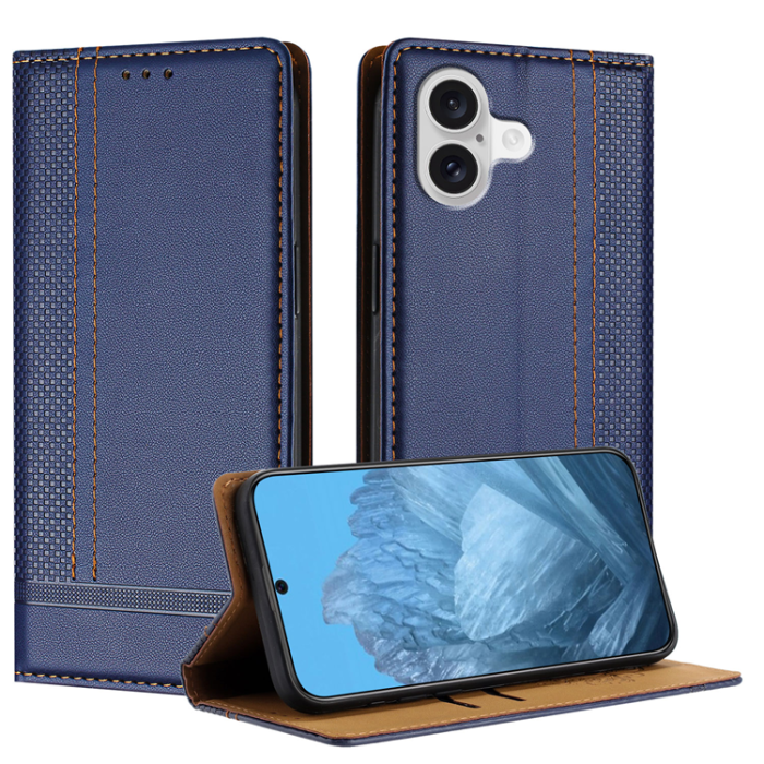 A-One Brand - iPhone 17 Plånboksfodral Kickstand Grid Pattern - Blå