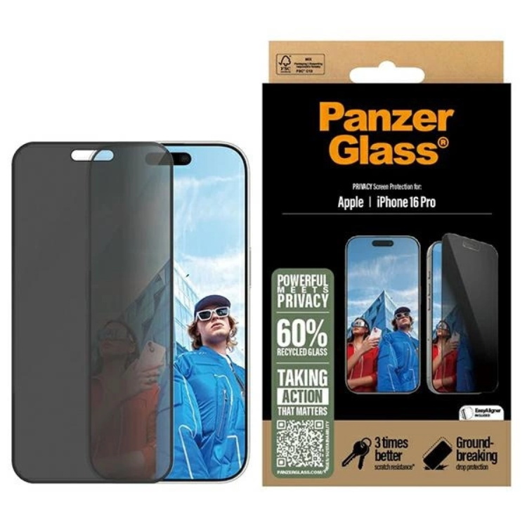 PanzerGlass iPhone 16 Pro Härdat Glas Skärmskydd Privacy Ultra-Wide Fit | 5468 | AlltMobil