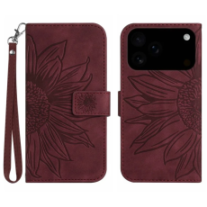 A-One Brand - iPhone 17 Pro Max Plånboksfodral Sunflower Imprint - Vinröd