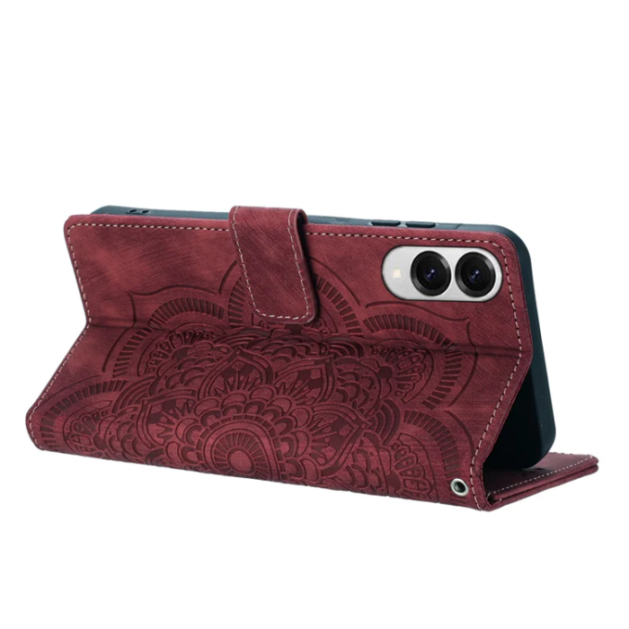 WANLONFENG - WANLONFENG Galaxy S25 Edge Plånboksfodral Mandala - Vinröd