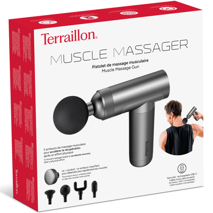 Terraillon - Terraillon Massagepistol Muscle Massager med värme, 5st tillbehör
