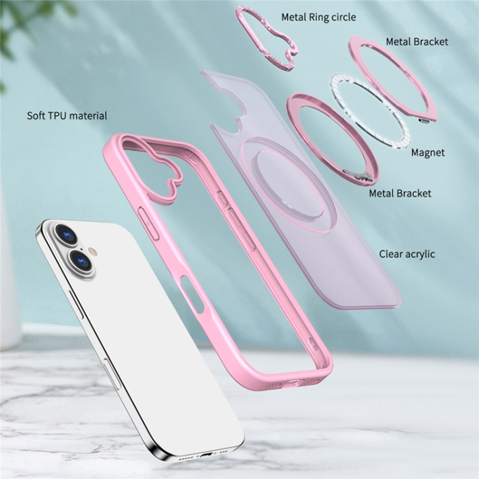 A-One Brand - iPhone 17 Mobilskal MagSafe TPU + Acrylic Kickstand - Rosa