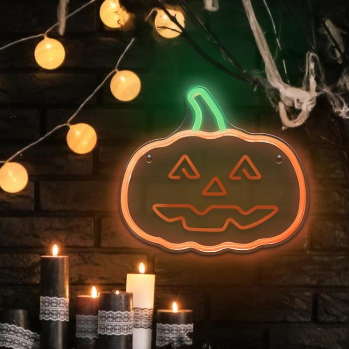 Forever Light - Forever Light Neon LED PLEXI Happy Pumpkin FPNE10 - Orange/Grön