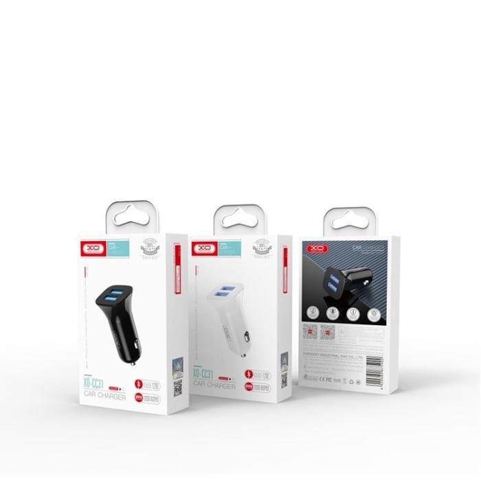 XO - XO Billaddare 2x USB 2.4A + USB-C Kabel TZ10 - Vit