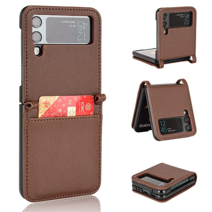 Taltech - Galaxy Z Flip4 5G Mobilskal Korthållare PU Läder - Brun