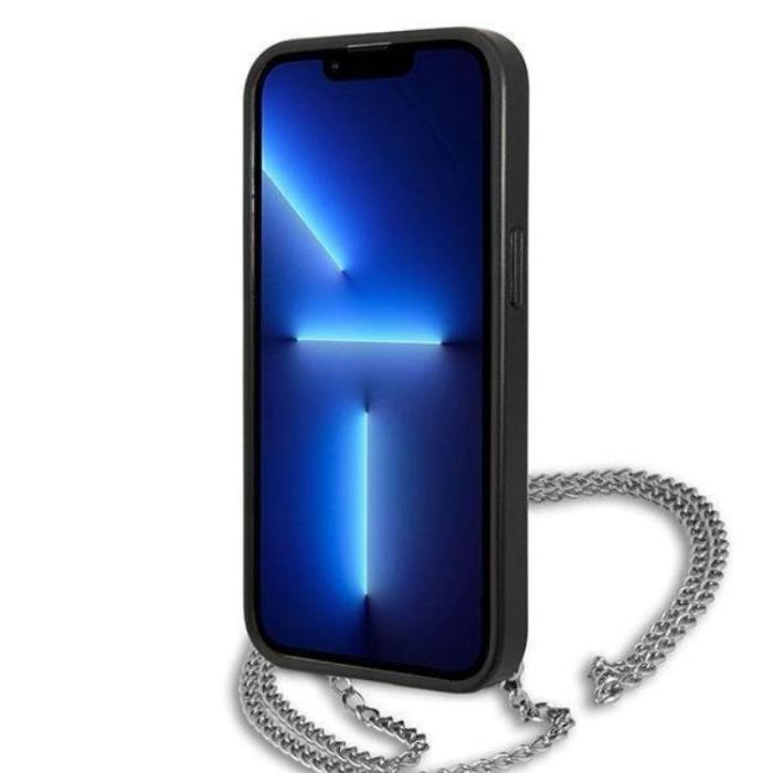 KARL LAGERFELD - Karl Lagerfeld iPhone 13 mini Halsbandskal Läder Textured and Chain - Svart