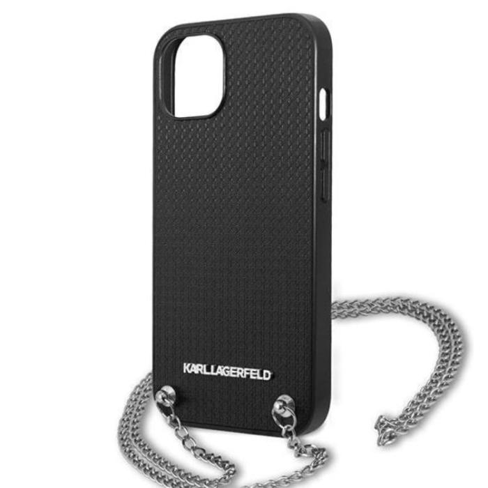 KARL LAGERFELD - Karl Lagerfeld iPhone 13 mini Halsbandskal Läder Textured and Chain - Svart