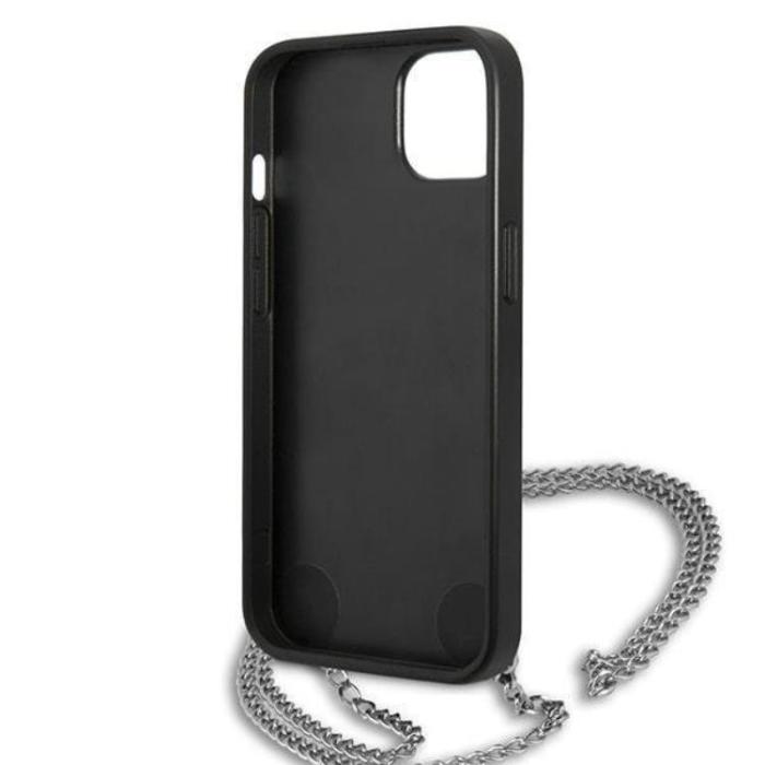 KARL LAGERFELD - Karl Lagerfeld iPhone 13 mini Halsbandskal Läder Textured and Chain - Svart