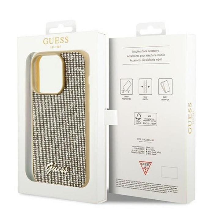 Guess - Guess iPhone 14 Pro Max Mobilskal Disco Script Metal - Guld