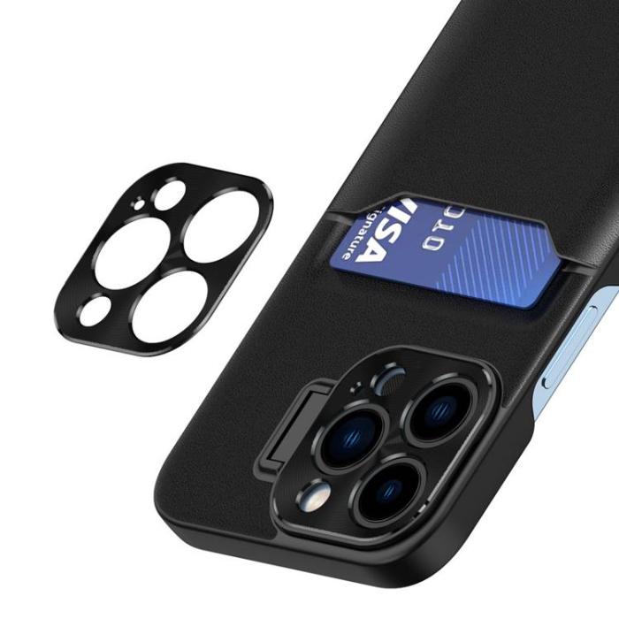 OEM - Galaxy S23 Plus Mobilskal Korthållare Läder Kickstand - Svart