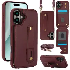 A-One Brand - iPhone 17 Mobilskal korthållare Med Axelrem - Vinröd
