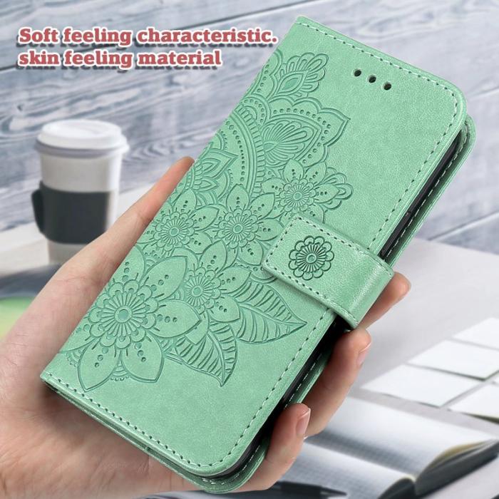 OEM - Samsung Galaxy S26 Plus Plånboksfodral Blommönster Konstläder Ställ - Grön