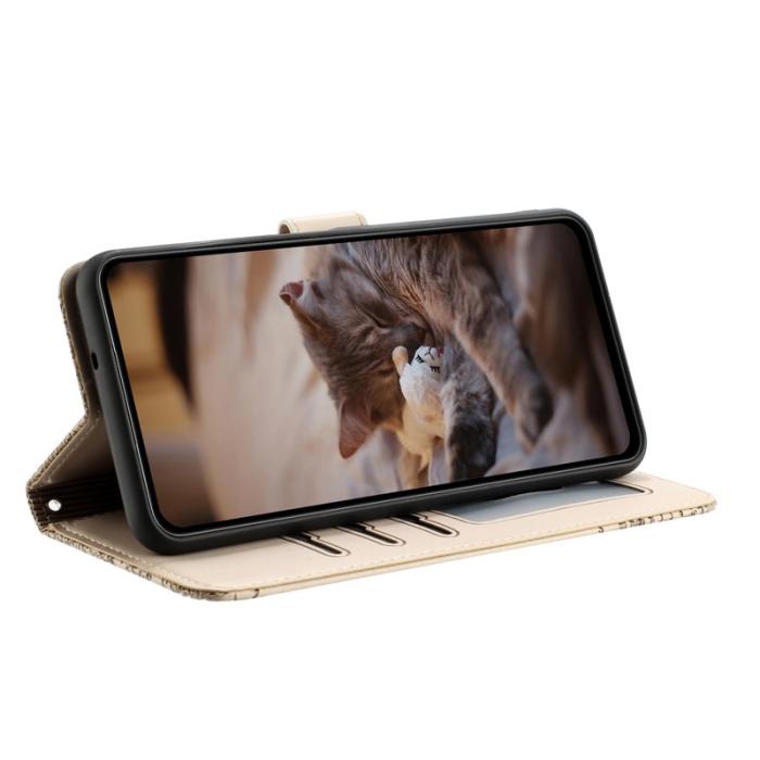 OEM - Samsung Galaxy S26 Ultra Skal Äkta Läder Mönster Katter - Aprikos