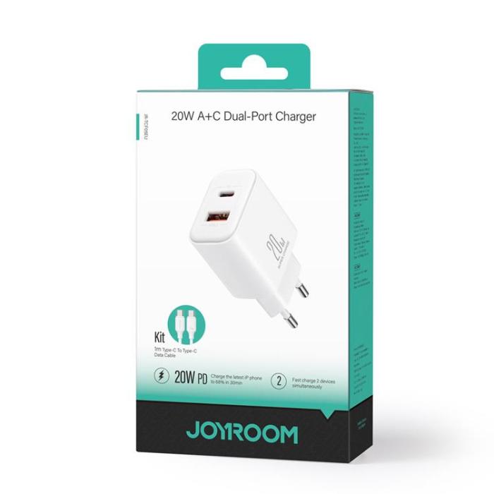 Joyroom - Joyroom EU USB-A to USB-C Väggladdare 20W USB-C Kabel - Vit
