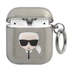 KARL LAGERFELD - Karl Lagerfeld Skal Glitter Karl`s Head Airpods - Svart