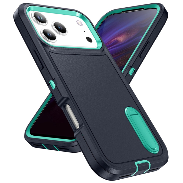 A-One Brand - iPhone 17 Pro Max Mobilskal Kickstand Silikon - Mörkblå/Ljusgrön