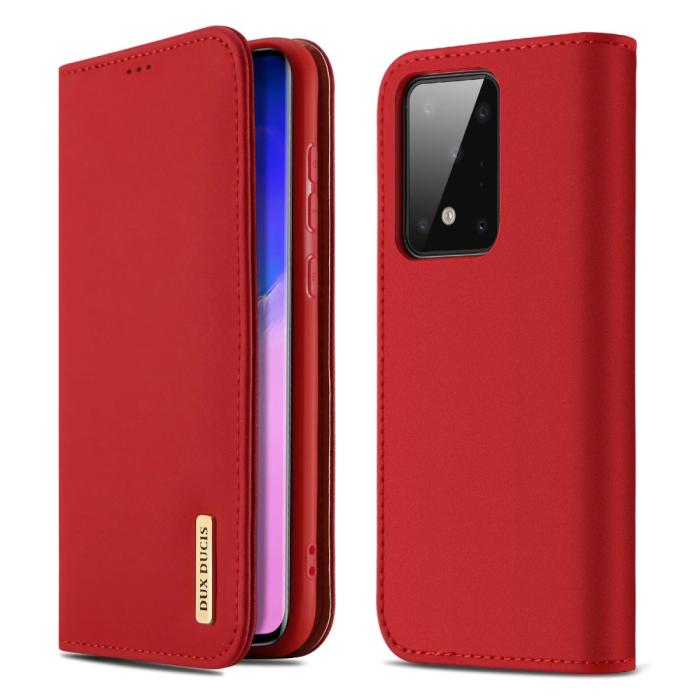 UTGATT5 - Dux Ducis Wish Series Äkta Läderfodral till Galaxy S20 Ultra - Röd
