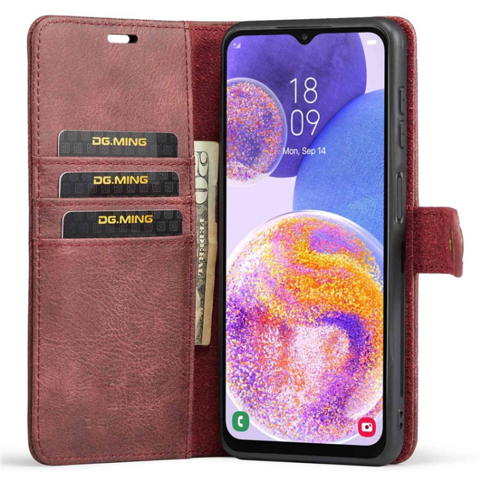 DG.MING - DG.MING Galaxy A23 4G/5G Plånboksfodral Äkta Läder 2in1 - Röd