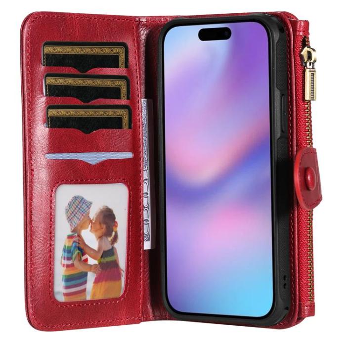 A-One Brand - iPhone Air Plånboksfodral Detachable korthållare - Röd