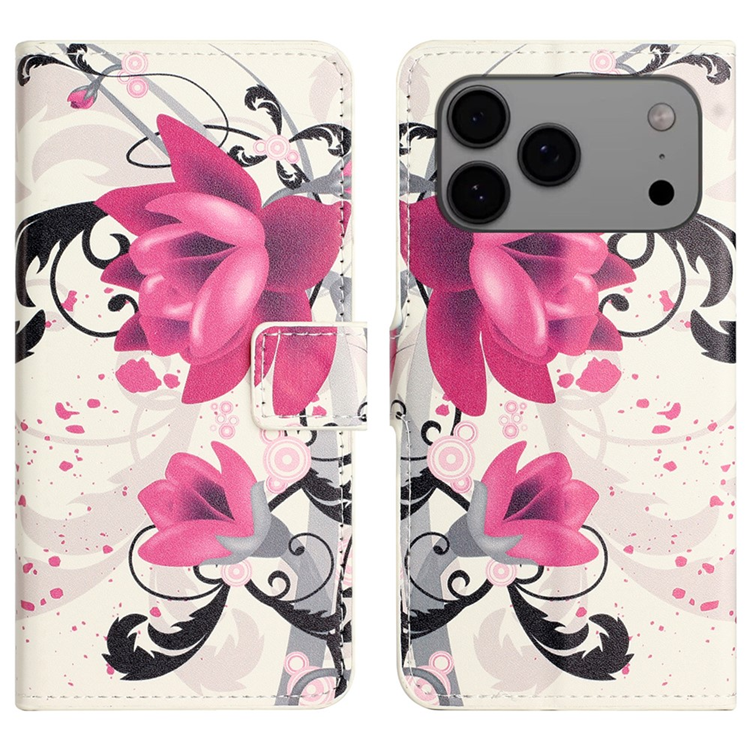 iPhone 17 Pro Plånboksfodral Pattern Print Läder - Lotus | 2353 | AlltMobil