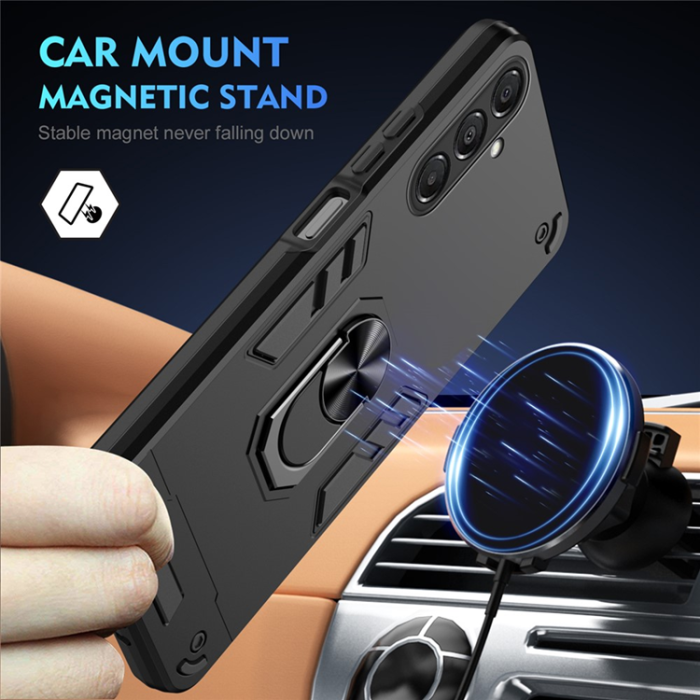 A-One Brand - Galaxy A17 Mobilskal Med Ring Kickstand Drop Defend - Svart