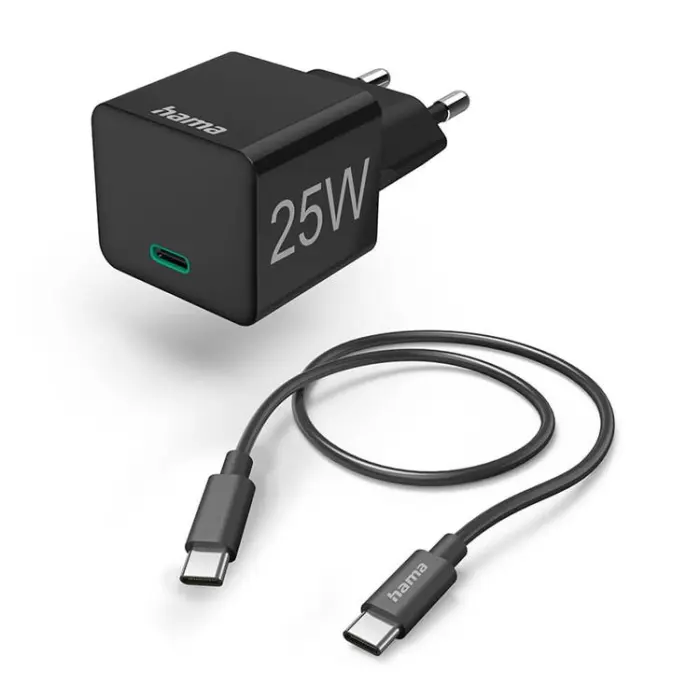 Hama snabbladdare USB-C 25W kabel svart Skärmskydd