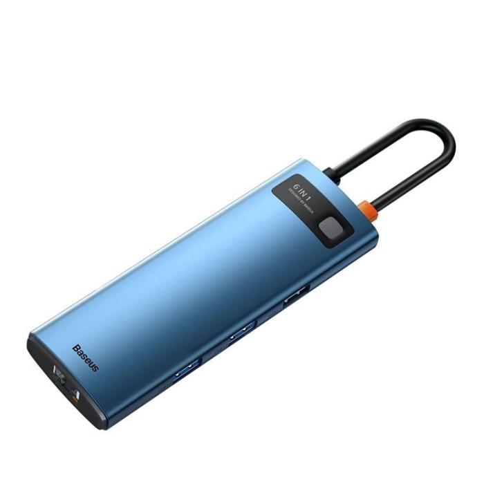 BASEUS - Baseus Metal Gleam 6in1 Multifunktionell USB-C HUB - Blå