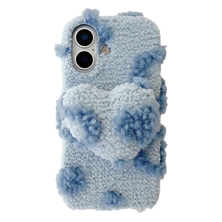 iPhone 17 Mobilskal 3D Heart Plush TPU Winter Warm Soft - Blå | 2353 | AlltMobil