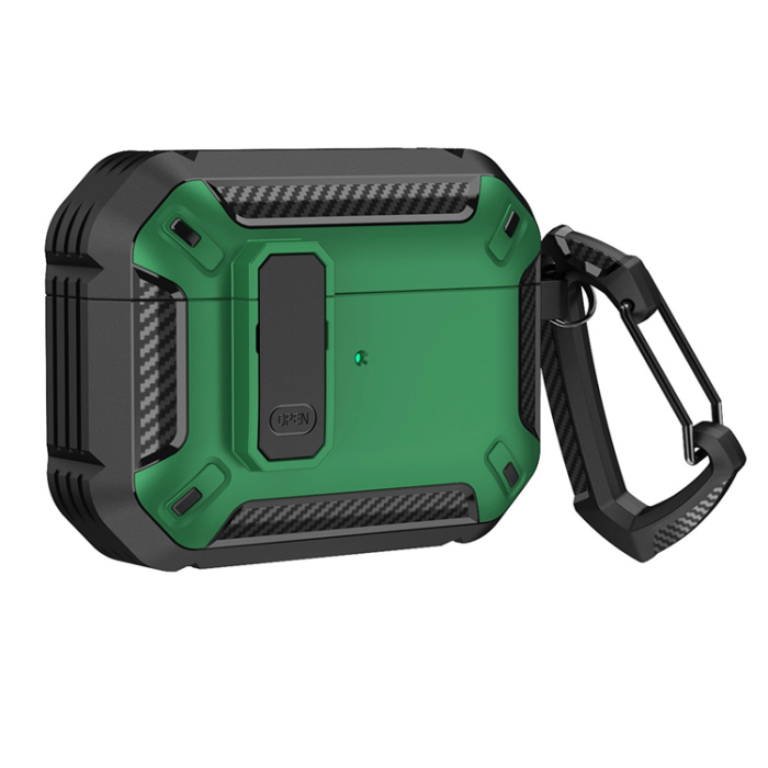 OEM - Airpods 4 Skal Carbon Armor med Karbinhake - Grön