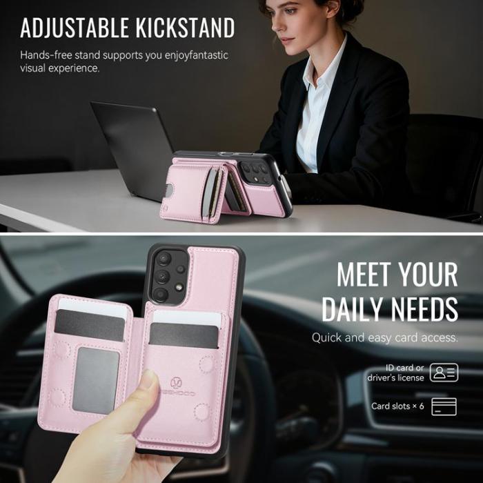 OEM - JEEHOOD Samsung Galaxy A13 4G/5G Mobilskal Konstläder med Kortfack - Rosa