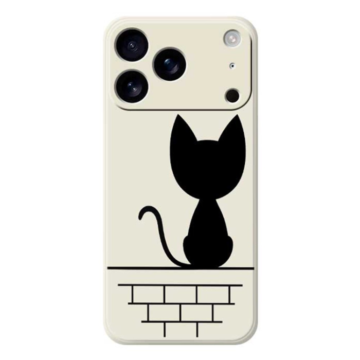 A-One Brand - iPhone 17 Pro Max Mobilskal Black Cat on the Wall - Beige