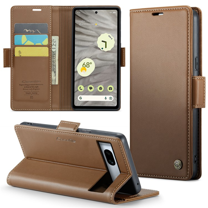 Caseme - Caseme Google Pixel 7A Plånboksfodral RFID Litchi - Brun