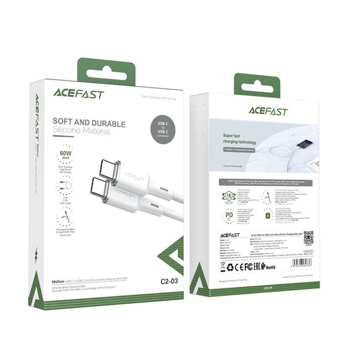 Acefast - Acefast USB-C till USB-C kabel 60W 1.2m - Vit