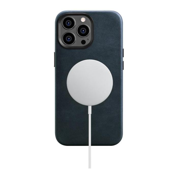 ICARER - iCarer iPhone 14 Pro Max Skal Magsafe Äkta Läder Oil Wax - Mörkblå