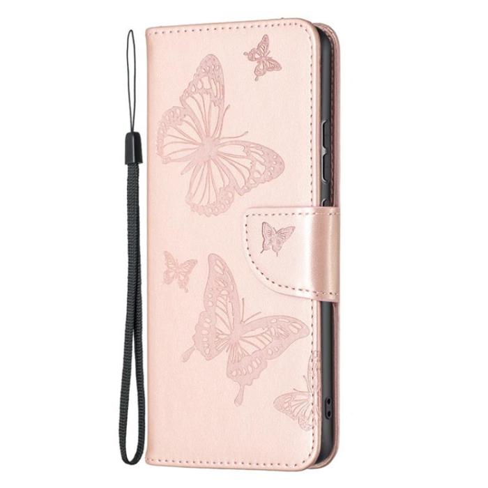 OEM - Butterfly Imprinted Plånboksfodral Xiaomi 12/12X - Rosa Guld