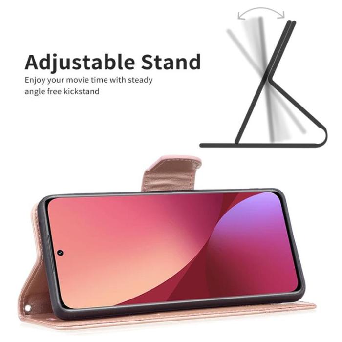 OEM - Butterfly Imprinted Plånboksfodral Xiaomi 12/12X - Rosa Guld