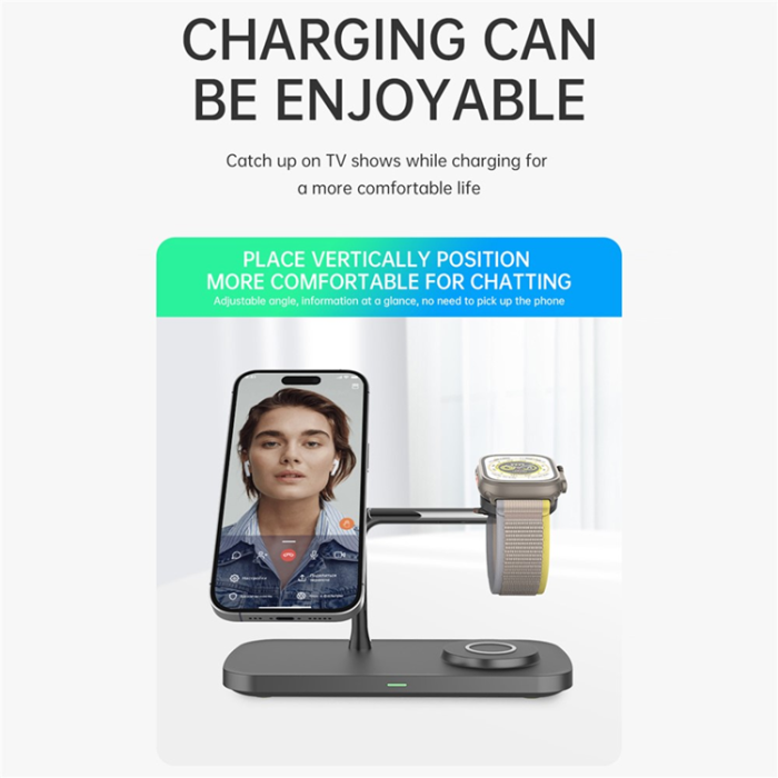 OEM - Qi2 MagSafe Trådlös Laddare iPhone, Apple Watch, Airpods T255 - Svart
