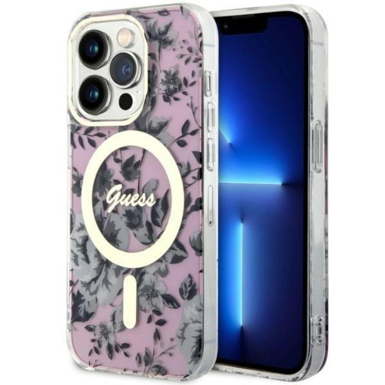 Guess iPhone 14 Pro Mobilskal MagSafe Flower - Rosa | 2353 | AlltMobil