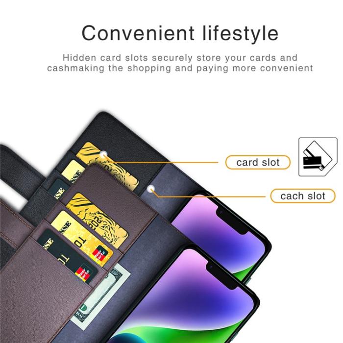 OEM - iPhone 15 Plus Plånboksfodral Äkta Läder Anti-Dust - Svart