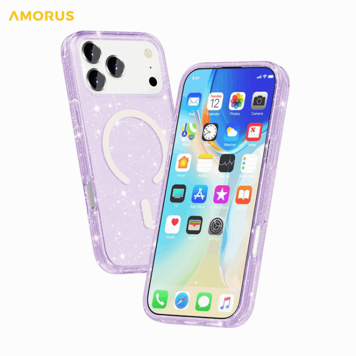 AMORUS - AMORUS Mobilskal till iPhone 17 Pro Max Magsafe Glitter Powder PC + TPU - Lila