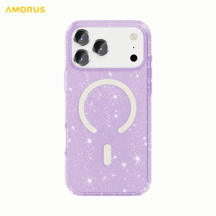 AMORUS - AMORUS Mobilskal till iPhone 17 Pro Max Magsafe Glitter Powder PC + TPU - Lila