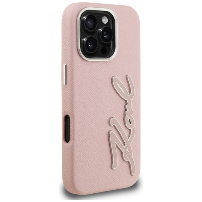KARL LAGERFELD - Karl Lagerfeld Mobilskal För iPhone 16 Pro FW Grained Signature Logo - Rosa