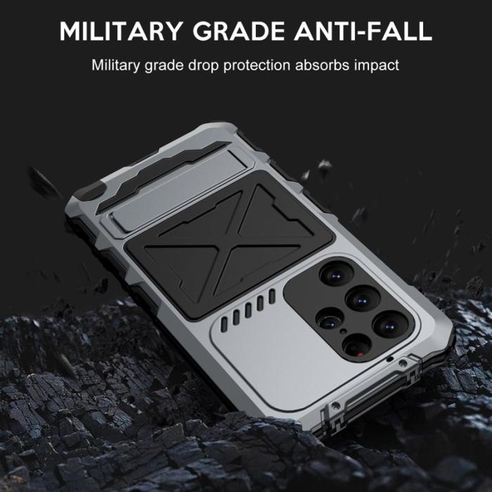 R-JUST - R-JUST Mobilskal till Galaxy S23 Ultra Silikon + Metall Silver
