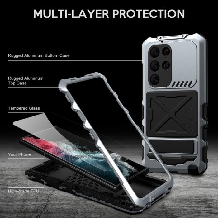 R-JUST - R-JUST Mobilskal till Galaxy S23 Ultra Silikon + Metall Silver