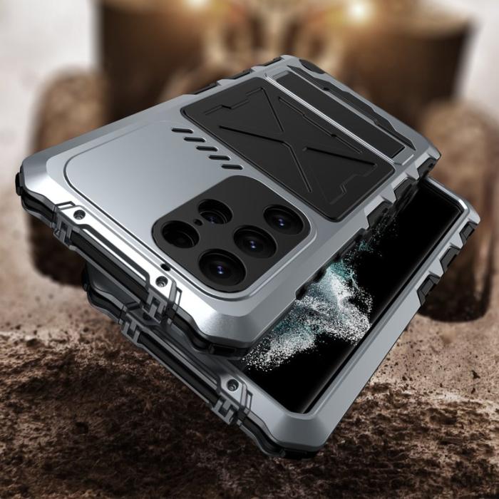 R-JUST - R-JUST Mobilskal till Galaxy S23 Ultra Silikon + Metall Silver