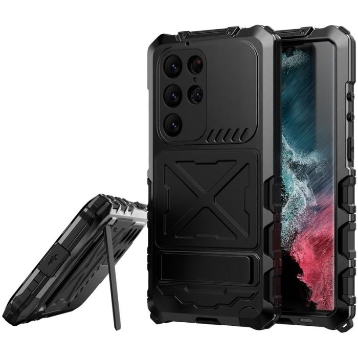 R-JUST - R-JUST Mobilskal till Galaxy S23 Ultra Silikon + Metall Svart