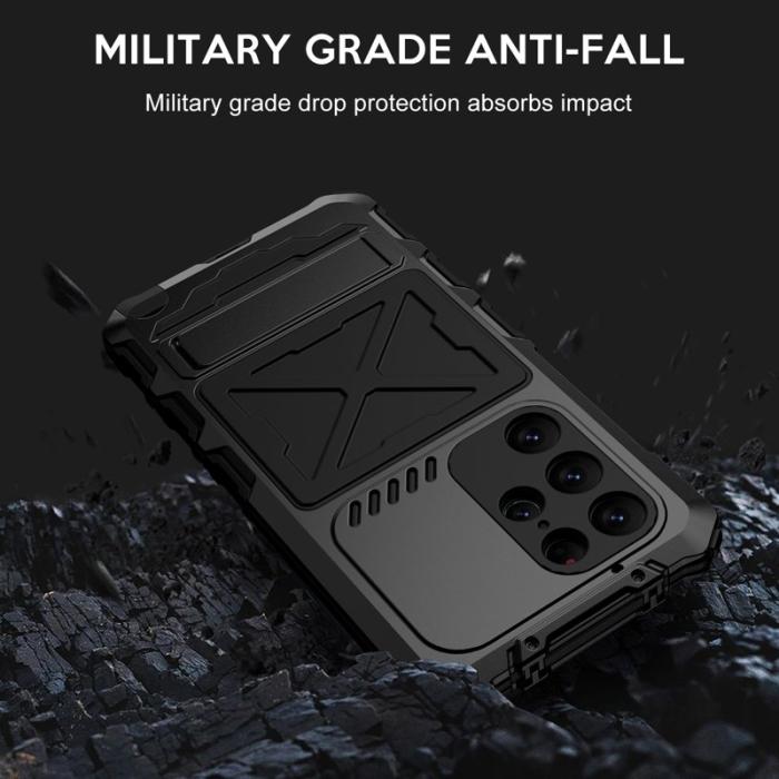 R-JUST - R-JUST Mobilskal till Galaxy S23 Ultra Silikon + Metall Svart