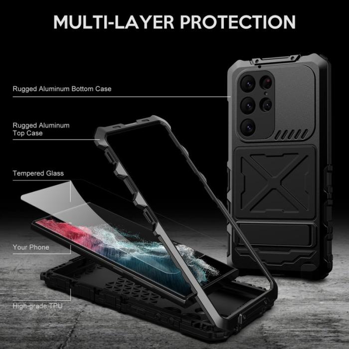 R-JUST - R-JUST Mobilskal till Galaxy S23 Ultra Silikon + Metall Svart